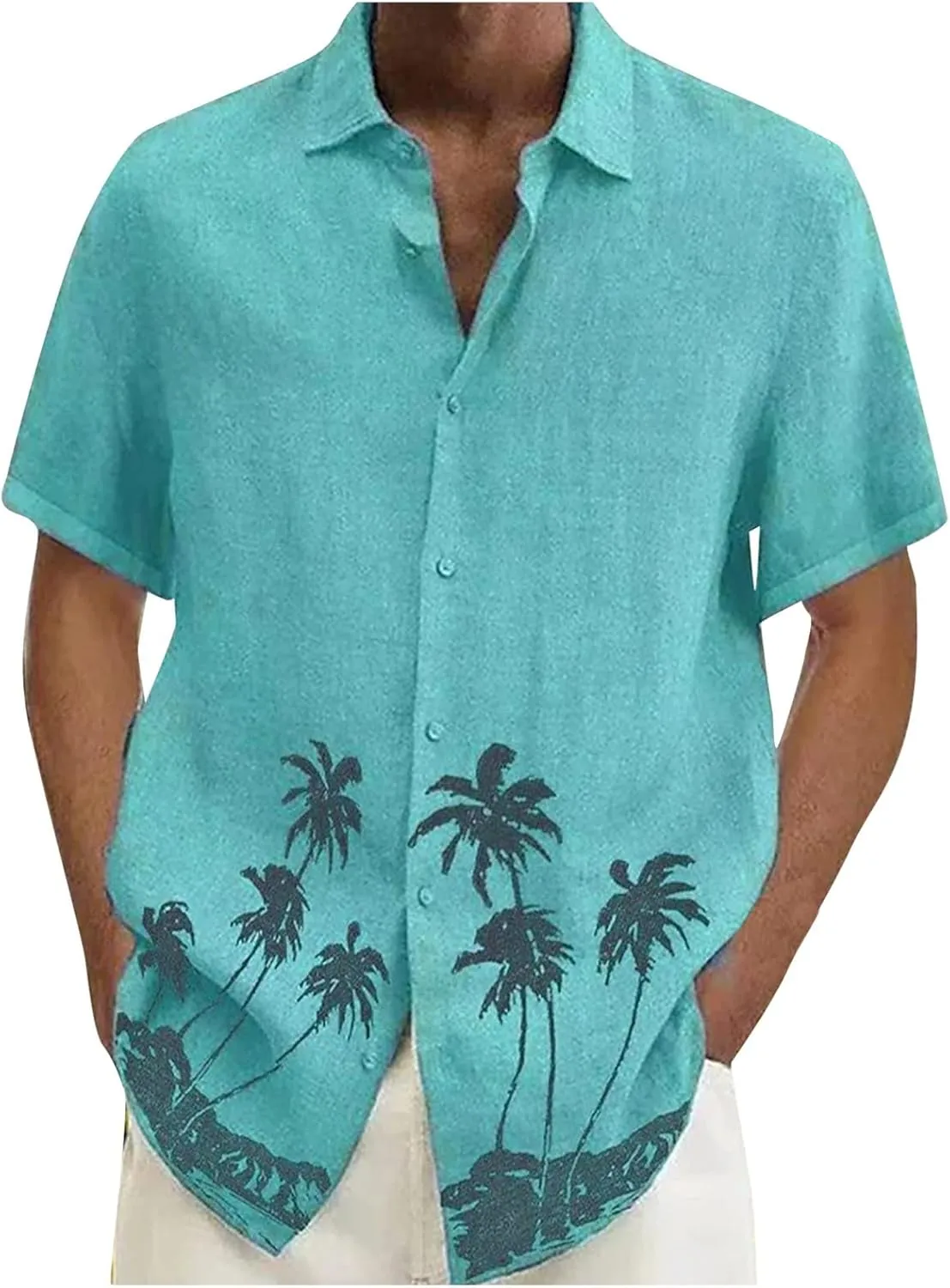 DuDubaby Men's Casual Lapel Beach Holiday Wear Fashion Hawaiian Short-Sleeved
