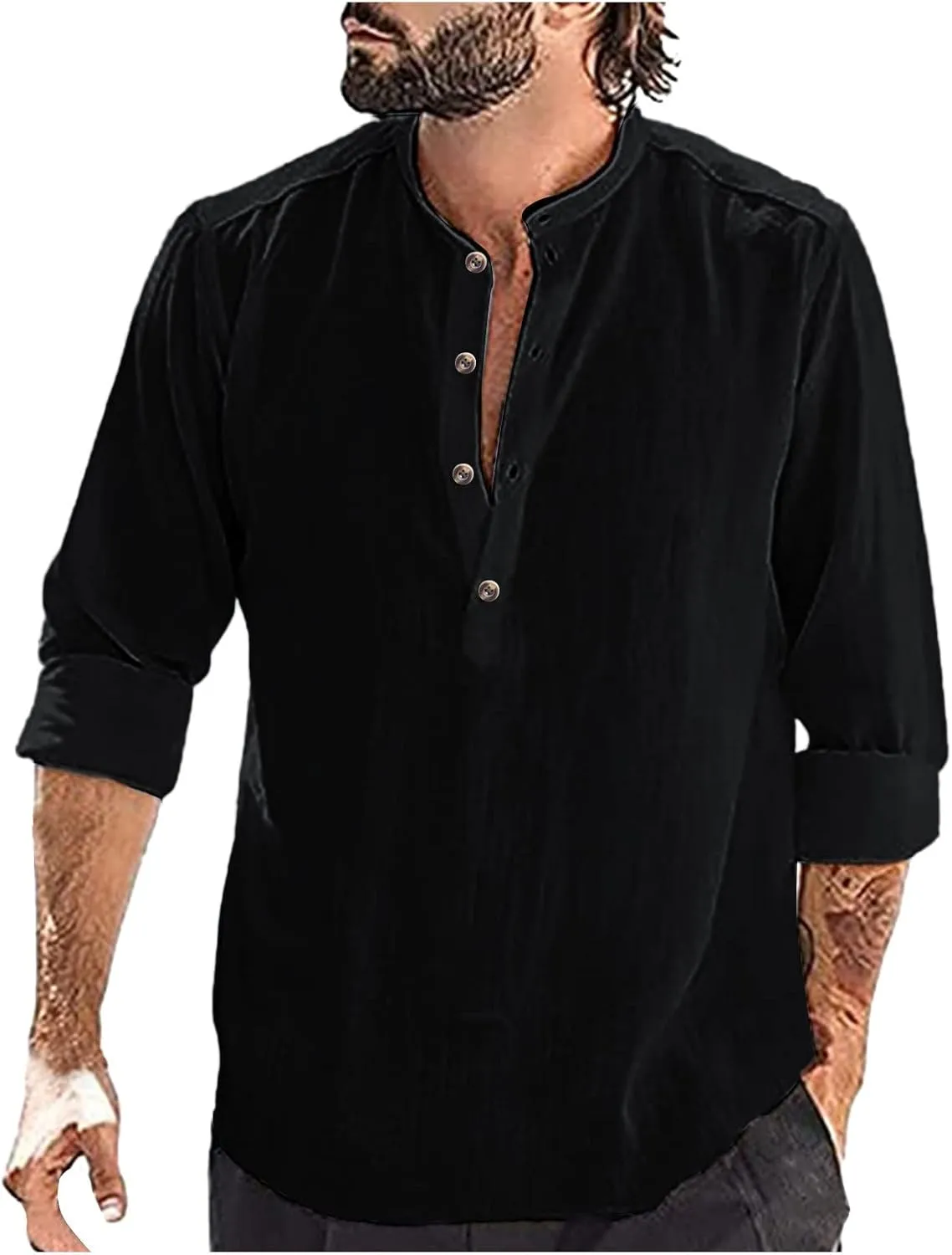 DuDubaby Tie Dye Shirts for Men Designer Spring Summer Casual Cotton Linen Solid Color Long Sleeves Loose Stand Collars