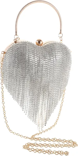 Elegant Tassel Heart Evening Handbag with Detachable Chain Stylish Clutch Purse for Weddings Parties and Banquets Unique Design for Women Versatile Crossbody Shoulder Use