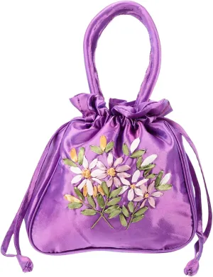 Embroidered Drawstring Handbag for Women Ethnic Floral Tote Purse Capacity Party Bag Chic Handbag with Handle Unique Design for Weddings and Daily Use
