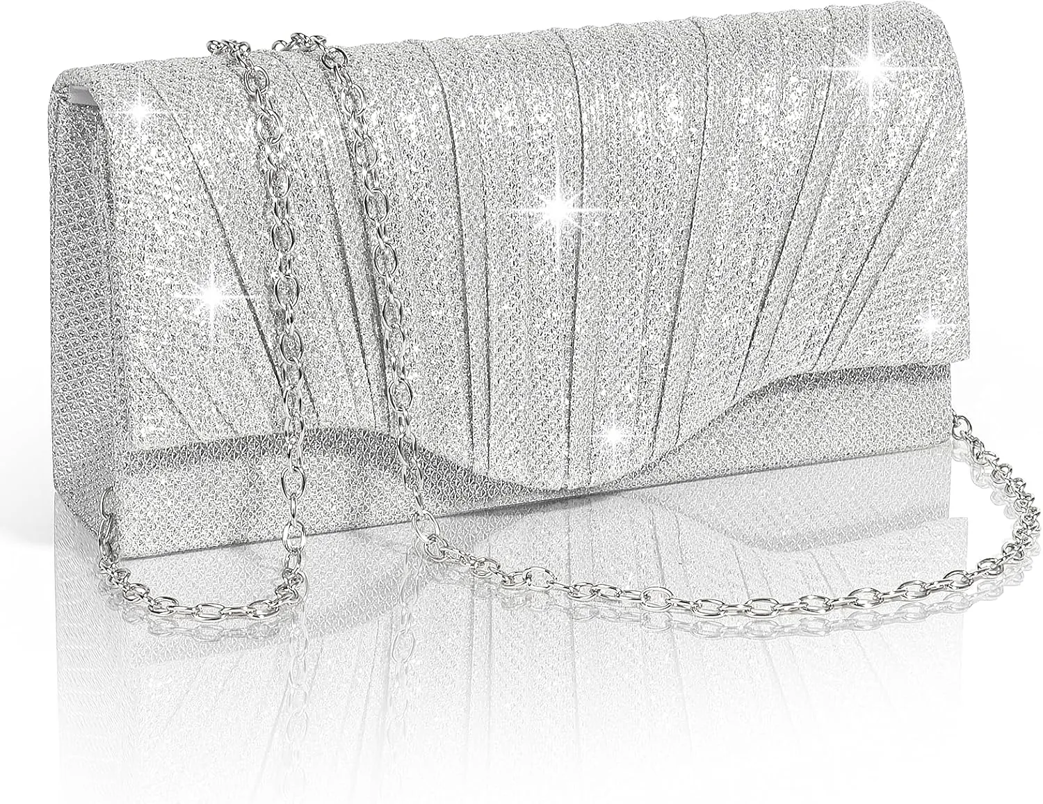 Evening Bag Clutch Purses for Women - Stylish Silver Sequin Purse Sparkly Evening Bag with Detachable Chain,Glamorous Ideal for Cocktail Parties