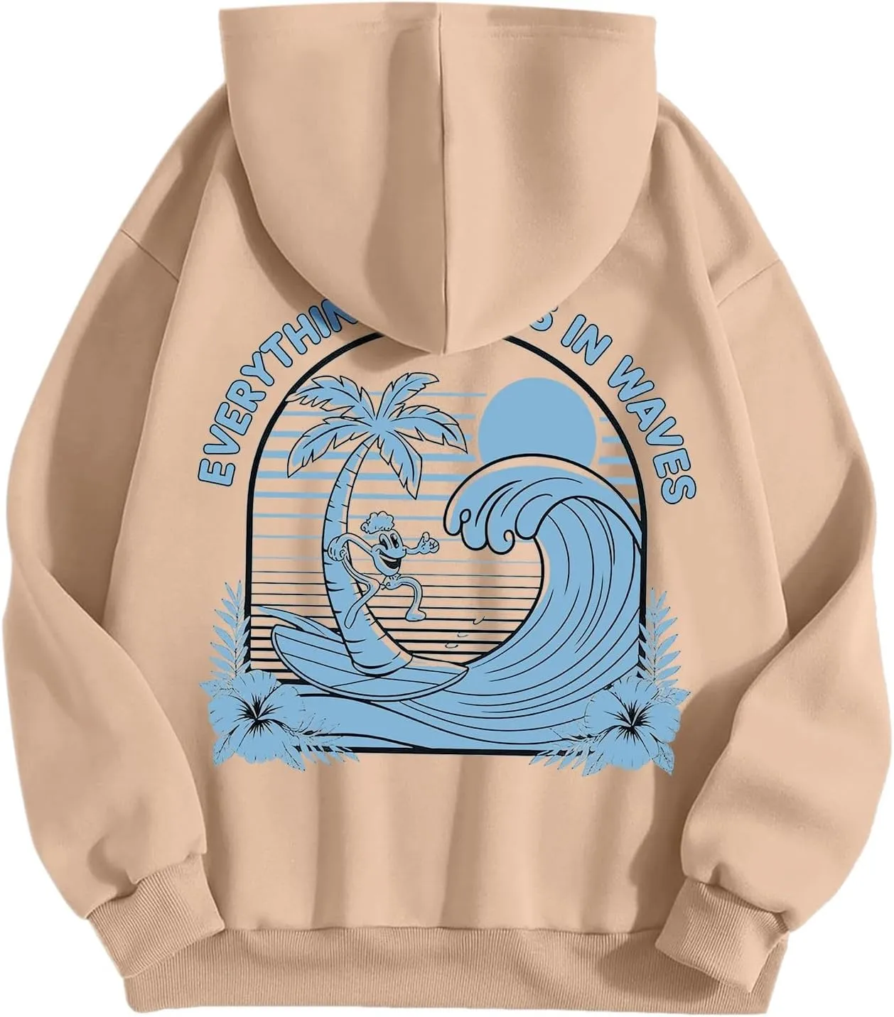 Everything Comes In Waves Sweatshirt For Women Long Sleeve Casual Sweatshirts Drawstring Pockets Comfort Fashion Hoodies