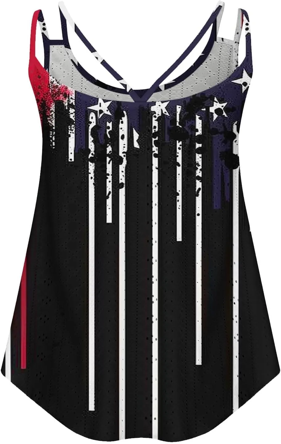 Eyelet Tank Top for Women Spaghetti Straps Sleeveless Blouse 4th of July Shirt Patriotic Graphic Tee