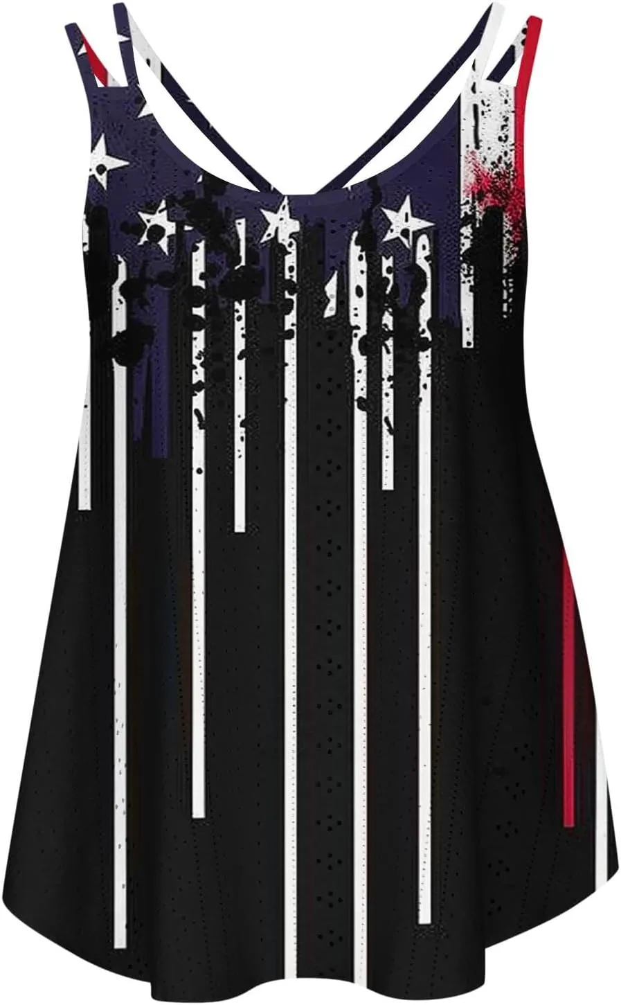 Eyelet Tank Top for Women Spaghetti Straps Sleeveless Blouse 4th of July Shirt Patriotic Graphic Tee