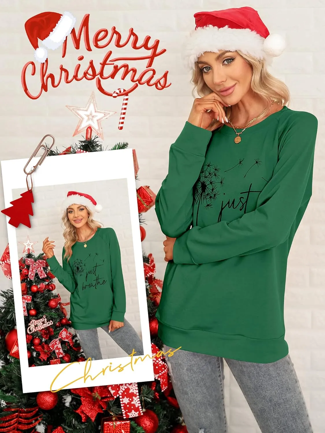 Ezcosplay Women Dandelion Graphic T-Shirts Just Breathe Long Sleeve Shirts Letter Print Sweatshirt