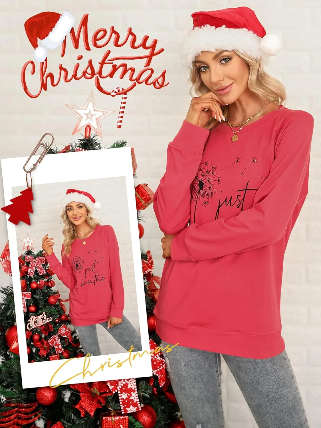 Ezcosplay Women Dandelion Graphic T-Shirts Just Breathe Long Sleeve Shirts Letter Print Sweatshirt