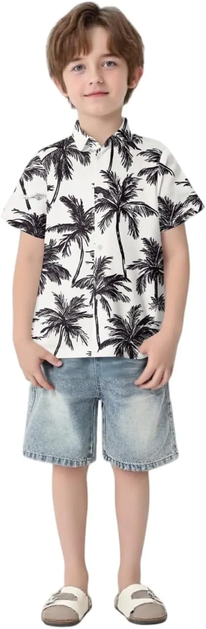 Family Matching Hawaiian Outfits, Dad and Son Beach Vacation Polo Button Down Shirts Mommy Daughter Dress