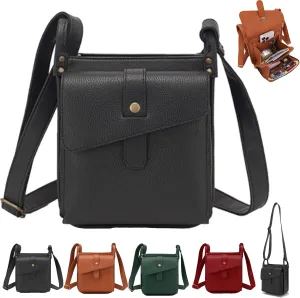 FETNHU Popularate Unique Design Crossbody Leather Bag, Premium Leather Retro Handmade Satchel, Women's RFID Blocking Waterproof Shoulder Bag (Black, 16cm x 20.5cm x 7cm)