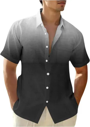 Finelylove Mens Button Down Short Sleeve Shirt Gradient Color Regular Fit Hawaiian Shirt Lightweight Casual Summer Shirts