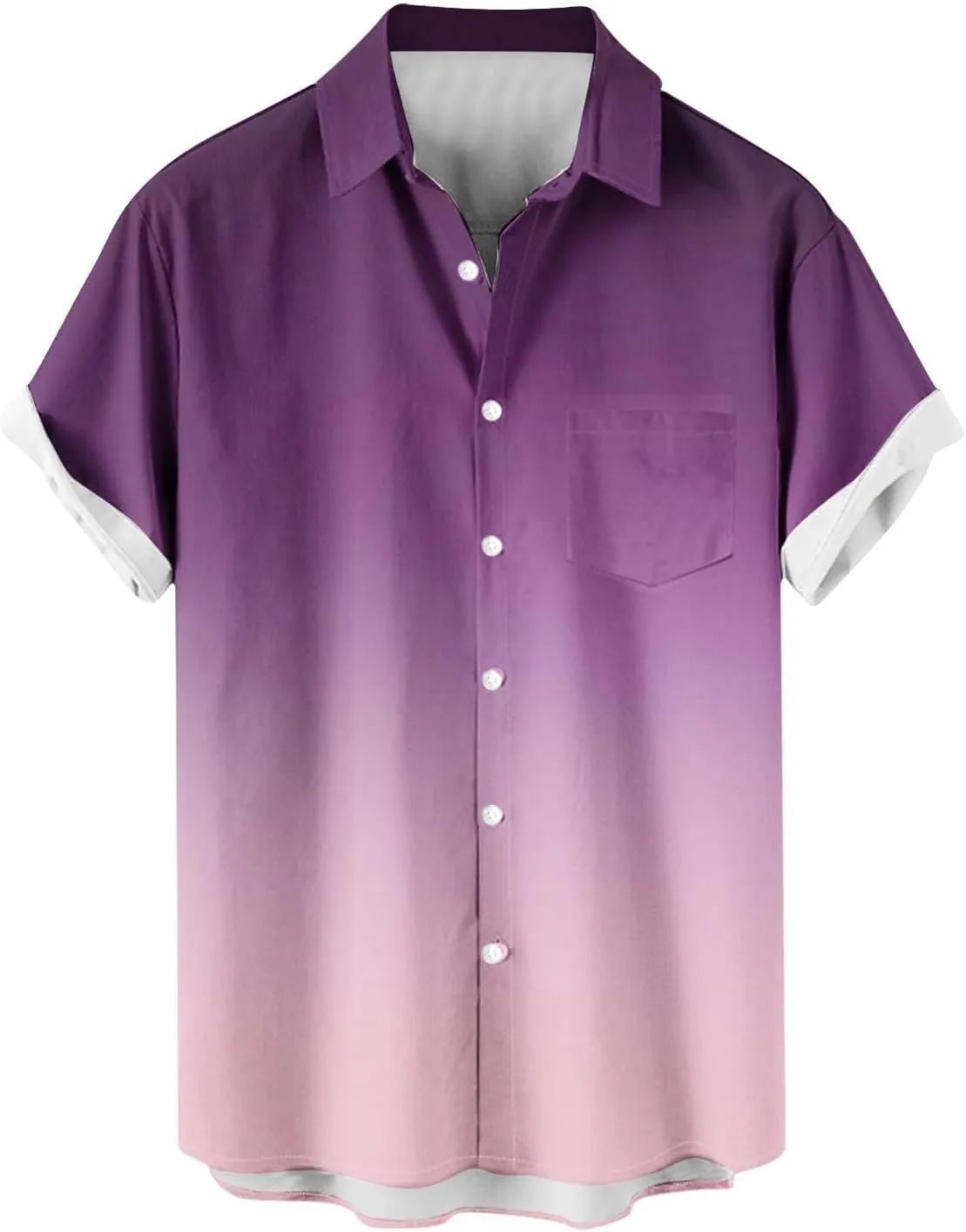 Finelylove Mens Button Down Short Sleeve Shirt Gradient Color Regular Fit Hawaiian Shirt Lightweight Casual Summer Shirts