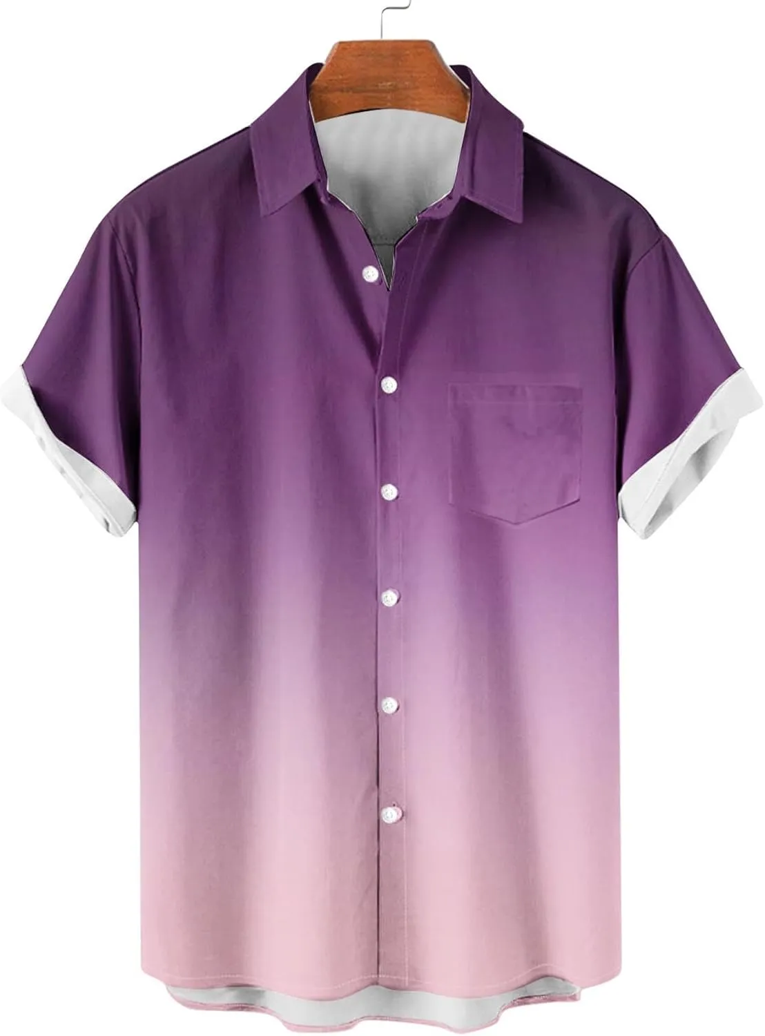 Finelylove Mens Button Down Short Sleeve Shirt Gradient Color Regular Fit Hawaiian Shirt Lightweight Casual Summer Shirts