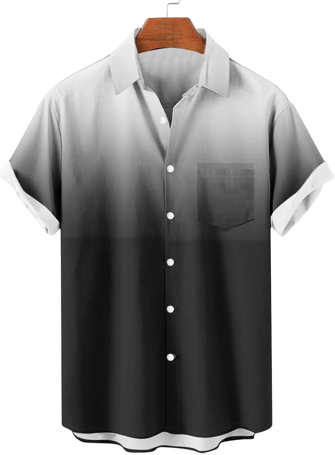 Finelylove Mens Button Down Short Sleeve Shirt Gradient Color Regular Fit Hawaiian Shirt Lightweight Casual Summer Shirts