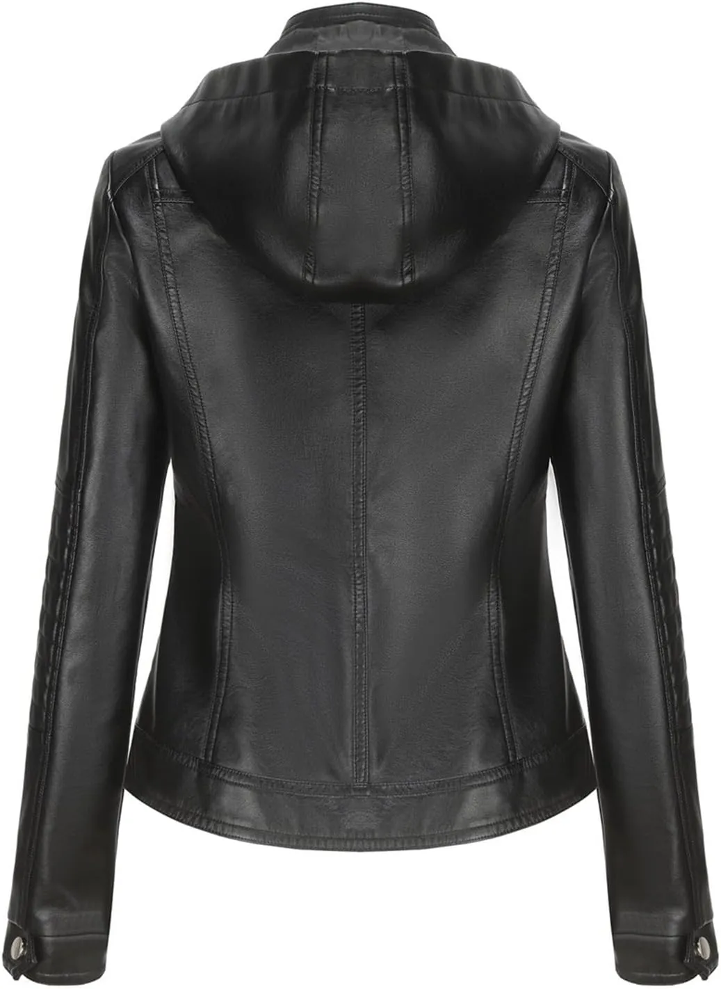 Firzero Women's Faux Leather Jacket Black Moto Biker Coats with Detachable Hood Zip Up Motorcycle Jackets Outwear