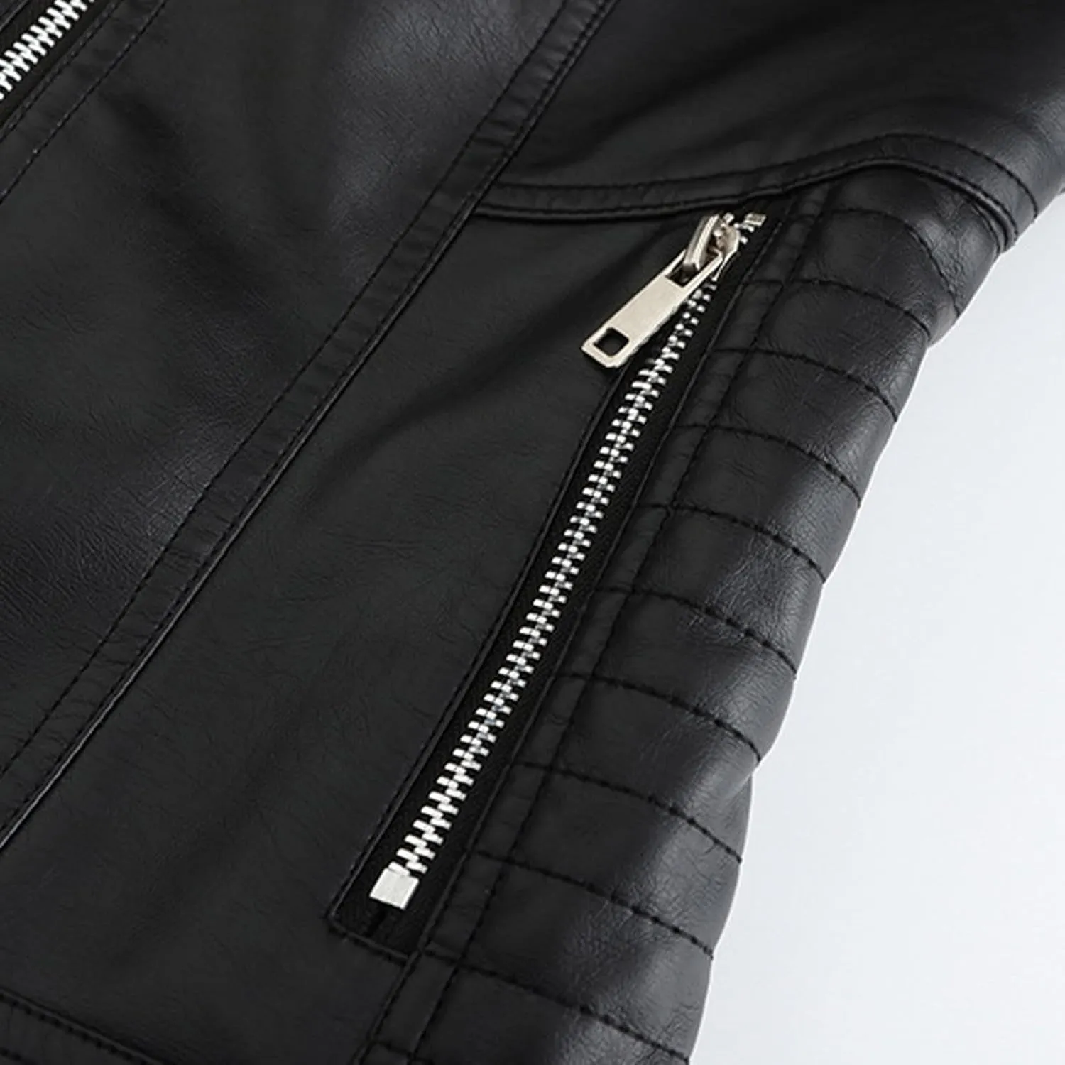 Firzero Women's Faux Leather Jacket Black Moto Biker Coats with Detachable Hood Zip Up Motorcycle Jackets Outwear