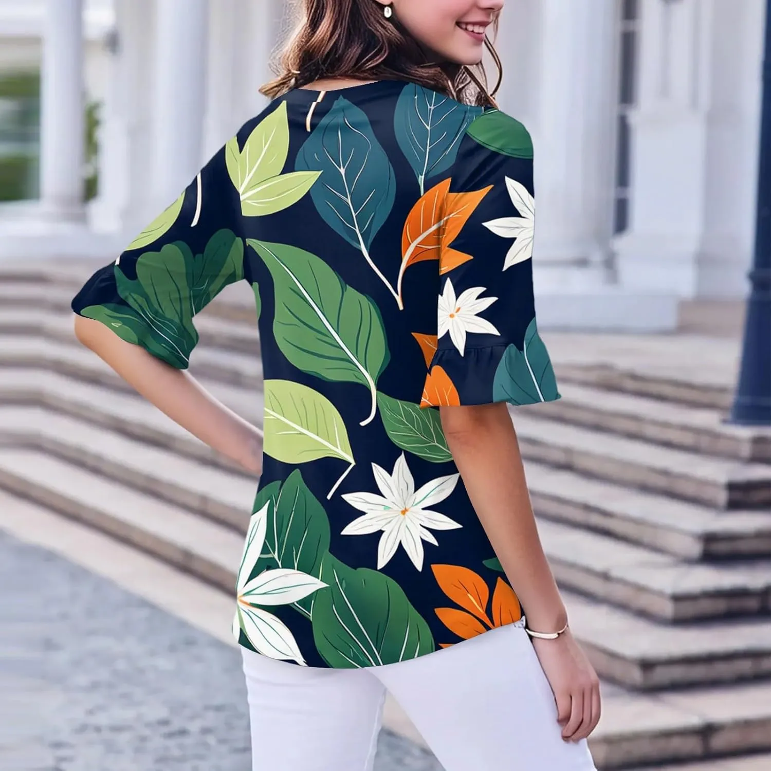 Five-Pointed Sleeve T-Shirts for Women Floral Print Lightweight Going Out Tops 2025 Casual Loose Summer Tees Blouses