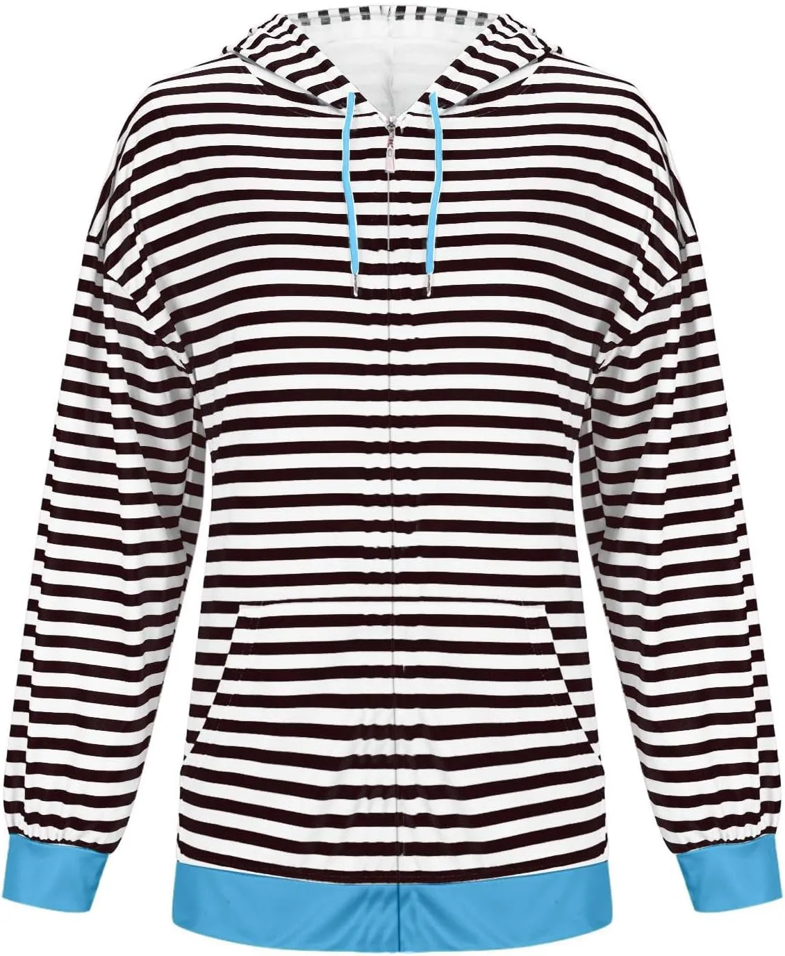 Fleece Jacket Women Color Block Striped Winter Coats Long Sleeve Zip up Jackets Casual Hooded Coat Pockets Outdoor