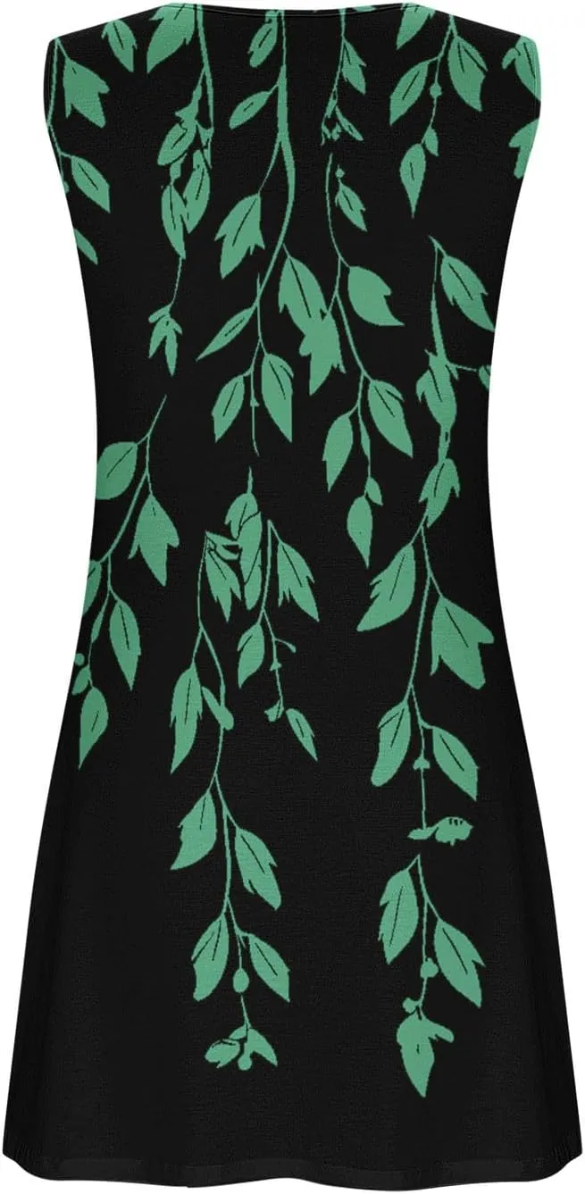 Floral Dress for Women Casual Button Trim Sleeveless V Neck Mini Sundress O-Ring Straps Cover Ups Beach Tank Dresses