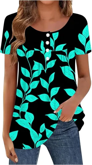 Floral Tops for Women 2025 Short Sleeve Boho Summer Tshirt Dressy Casual Trendy Blouse Ladies Boho Hawaiian Shirts