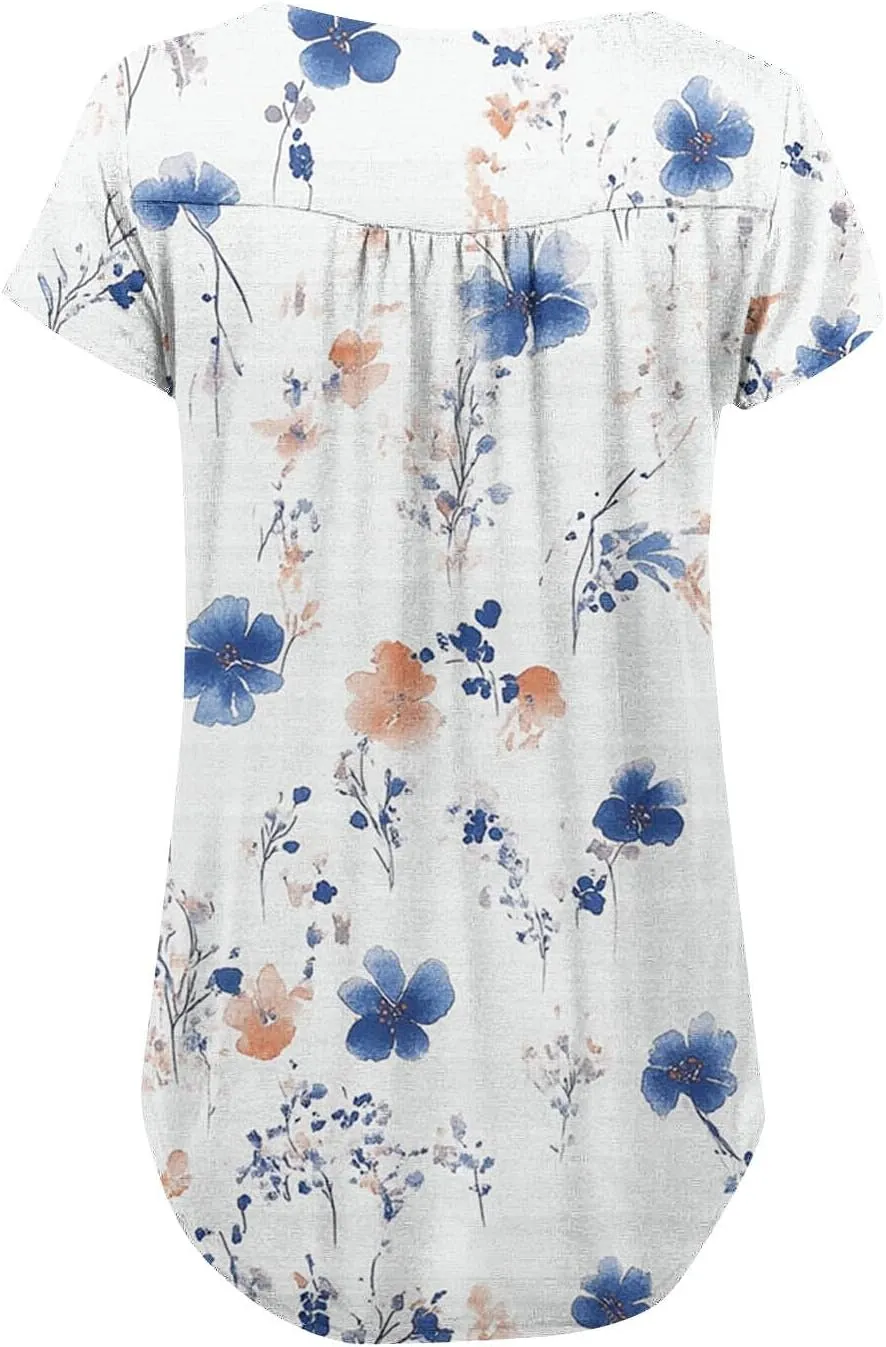 Floral Tops for Women 2025 Short Sleeve Boho Summer Tshirt Dressy Casual Trendy Blouse Ladies Boho Hawaiian Shirts