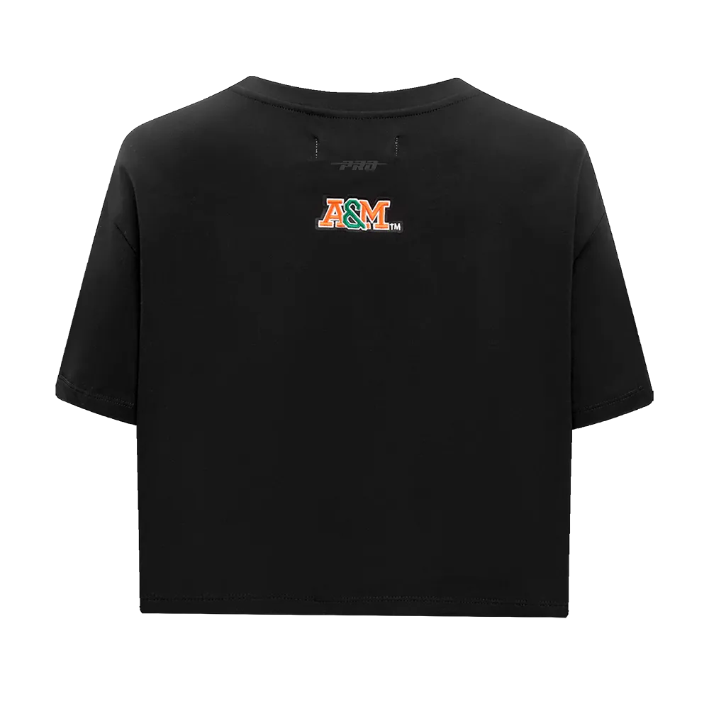 FLORIDA A&M UNIVERSITY CLASSIC WOMEN'S SINGLE JERSEY BOXY TEE (BLACK)
