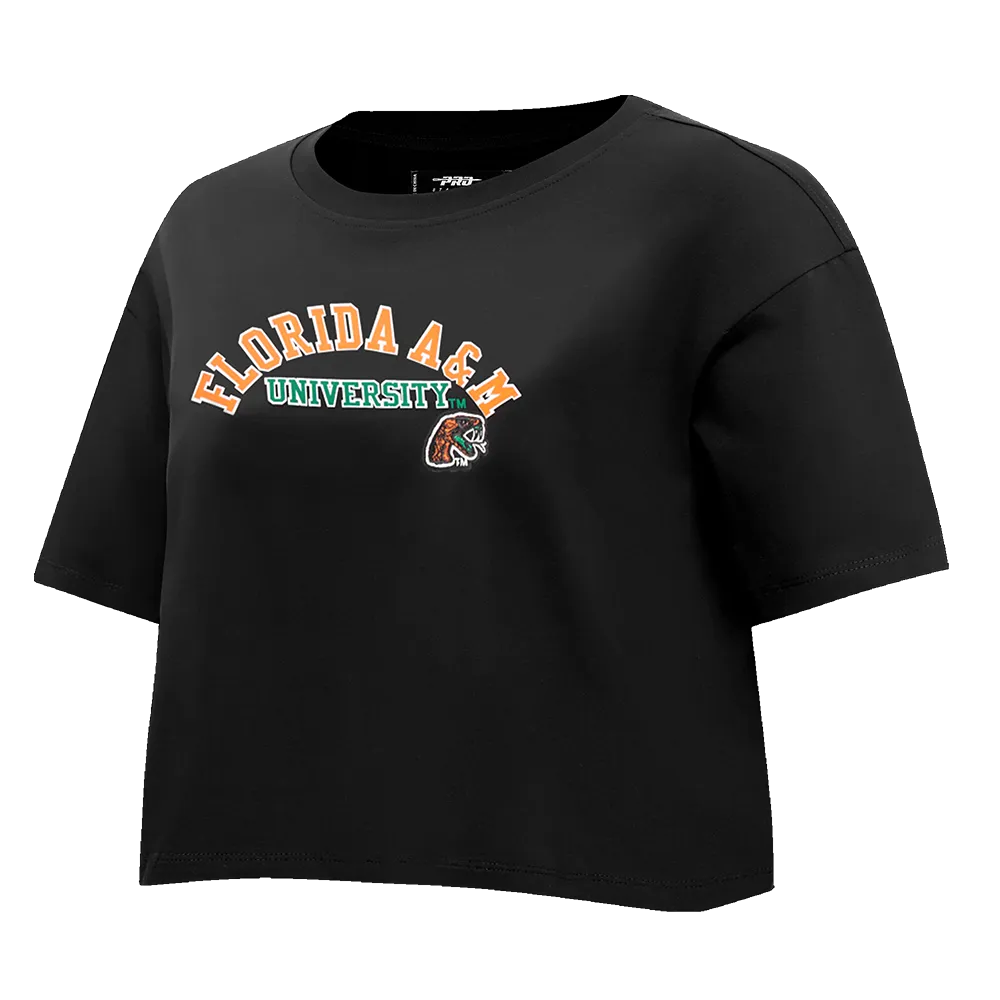 FLORIDA A&M UNIVERSITY CLASSIC WOMEN'S SINGLE JERSEY BOXY TEE (BLACK)
