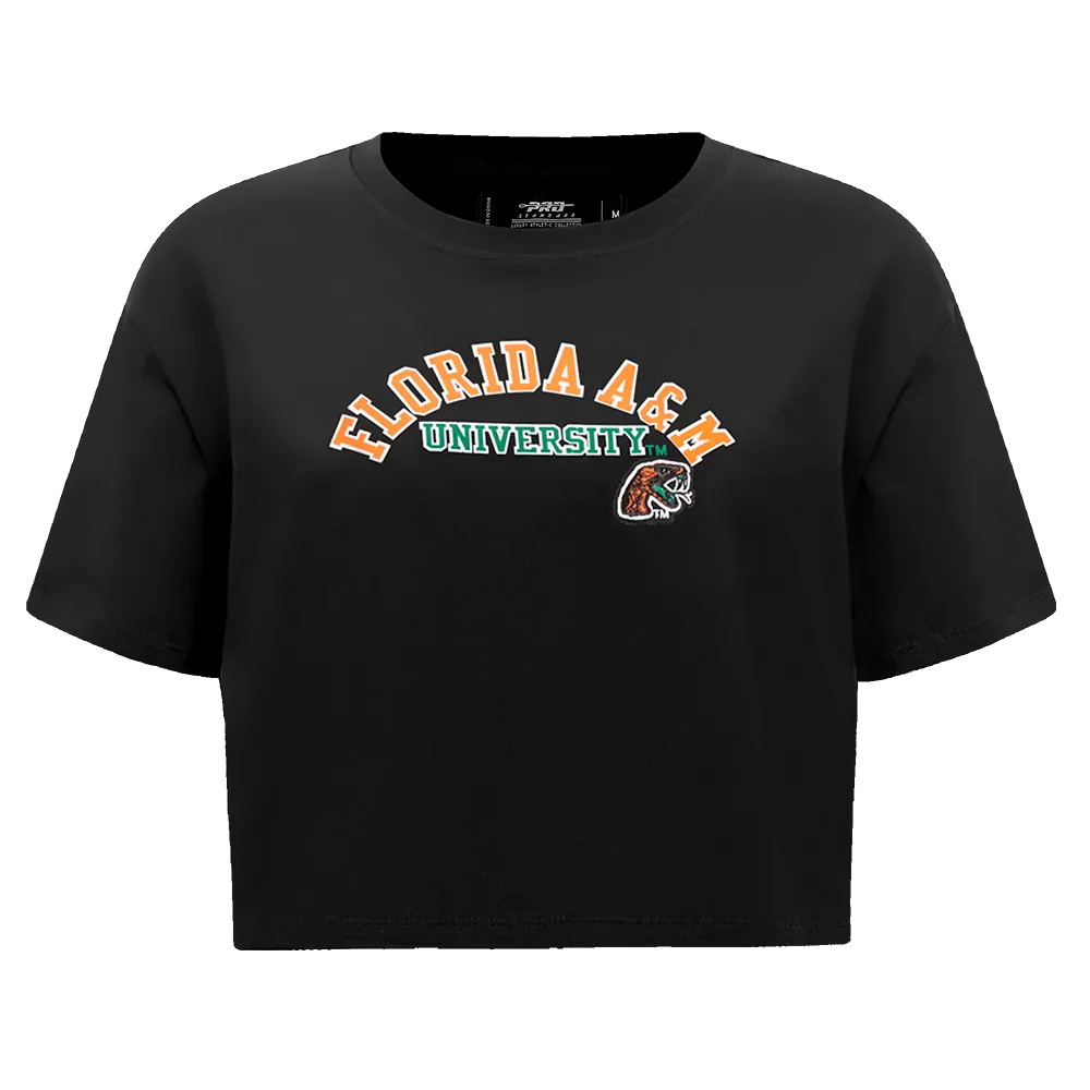 FLORIDA A&M UNIVERSITY CLASSIC WOMEN'S SINGLE JERSEY BOXY TEE (BLACK)
