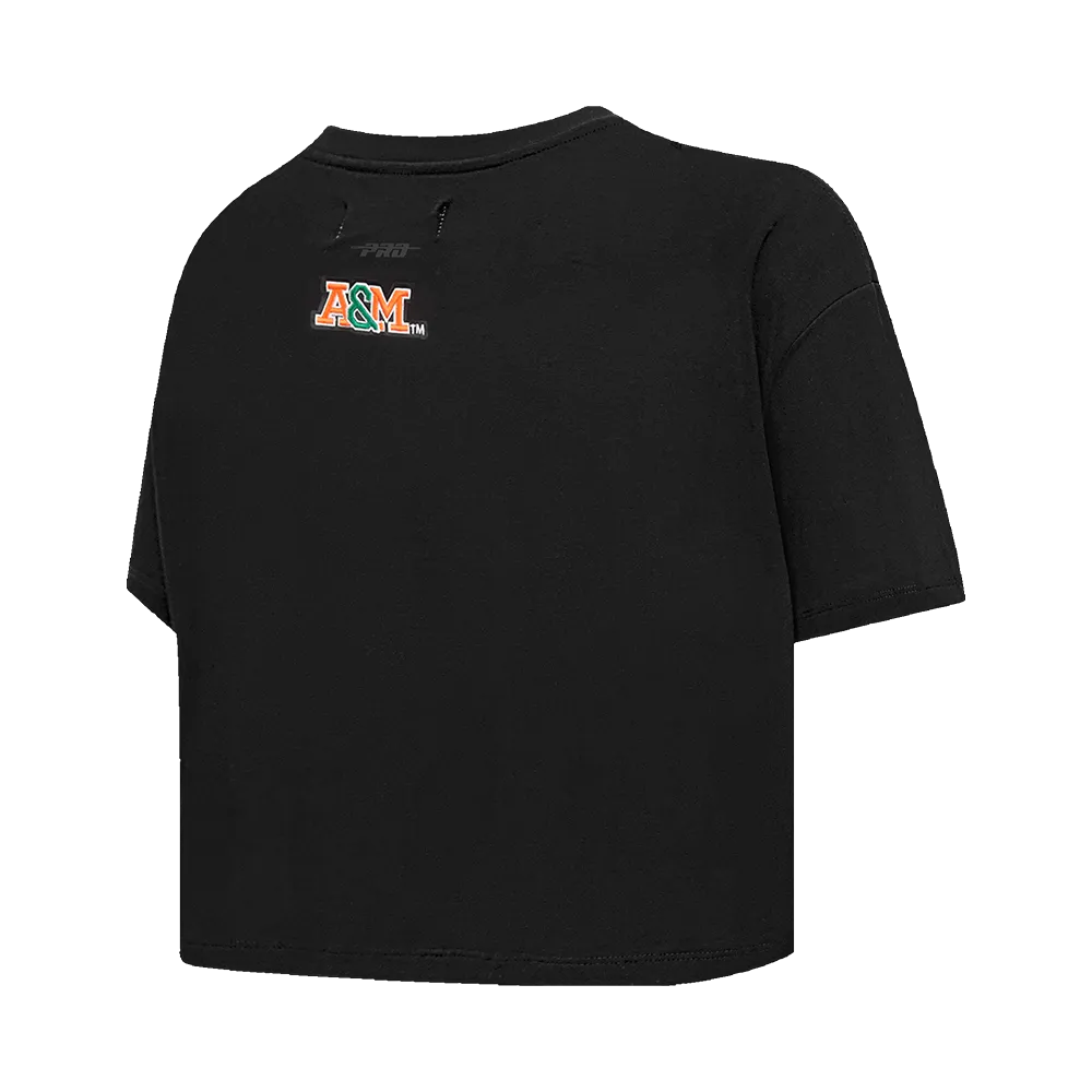 FLORIDA A&M UNIVERSITY CLASSIC WOMEN'S SINGLE JERSEY BOXY TEE (BLACK)