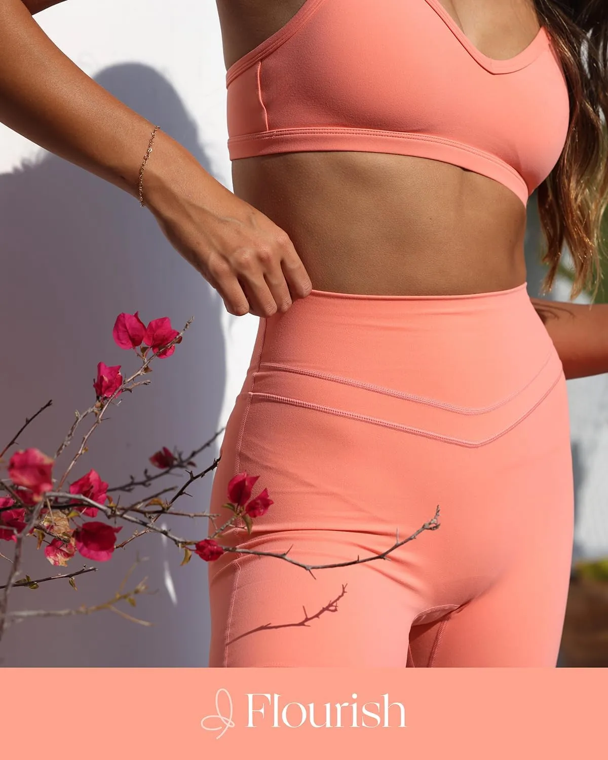 Flourish Blossom Womens High Waisted Double Banded Workout Leggings Tummy Control Gym Yoga Pants