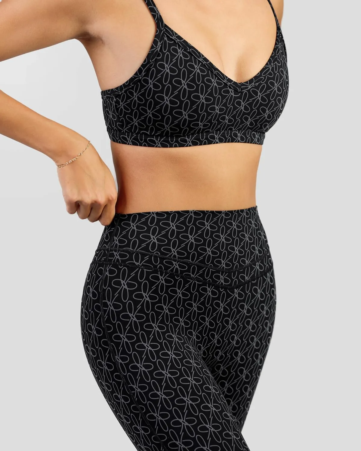 Flourish Blossom Womens High Waisted Double Banded Workout Leggings Tummy Control Gym Yoga Pants