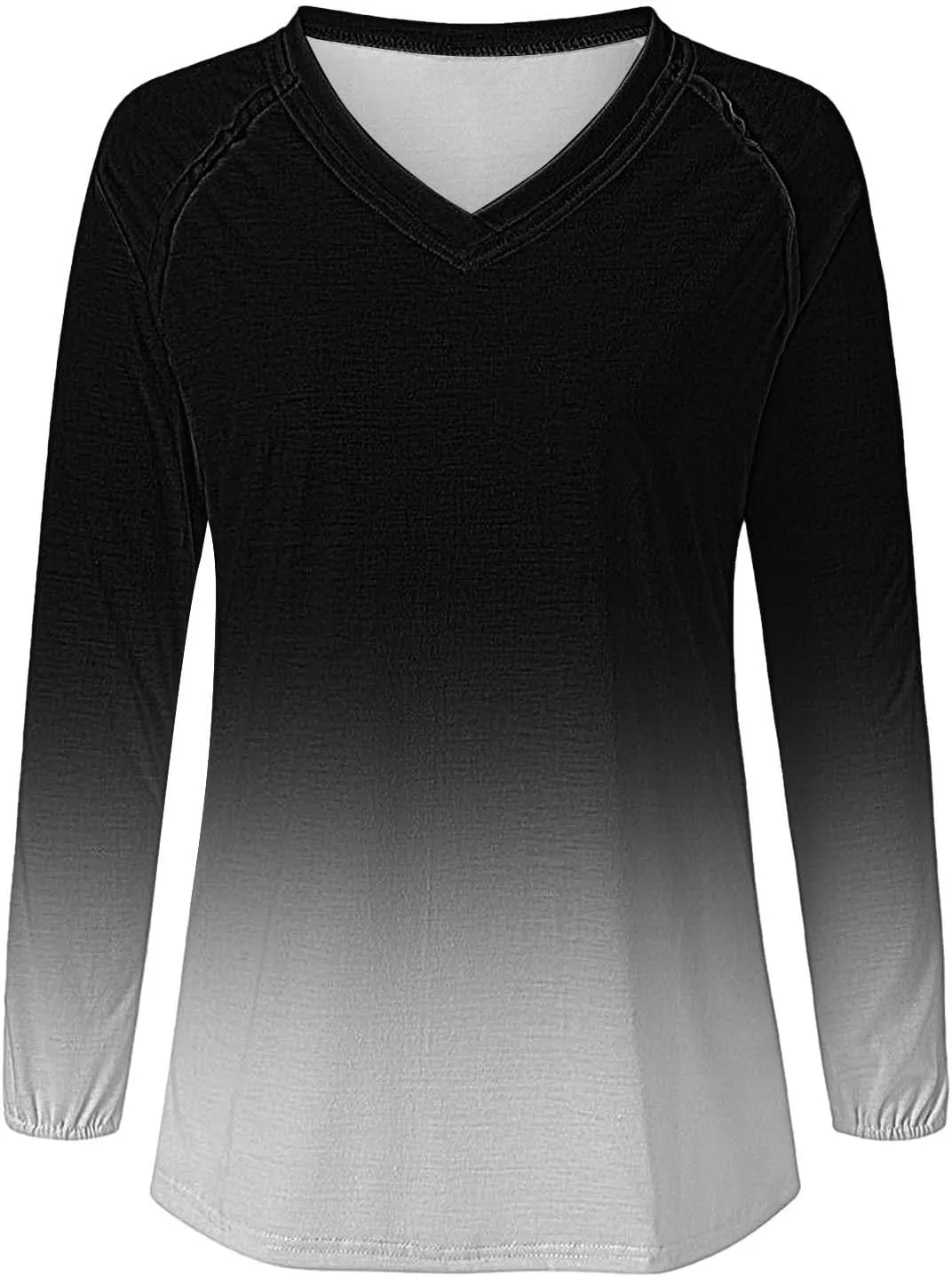 Flowers Graphic Long Sleeve V Neck Tees Shirts for Women Casual Loose Fitted Tshirts Boho Wildflower Trendy Tops