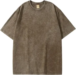 Flygo Men's Oversized T-Shirts Vintage 280G Heavy Cotton Streetwear Short Sleeve Solid Basic Tee Shirt Acid Wash Tops