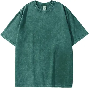 Flygo Men's Oversized T-Shirts Vintage 280G Heavy Cotton Streetwear Short Sleeve Solid Basic Tee Shirt Acid Wash Tops