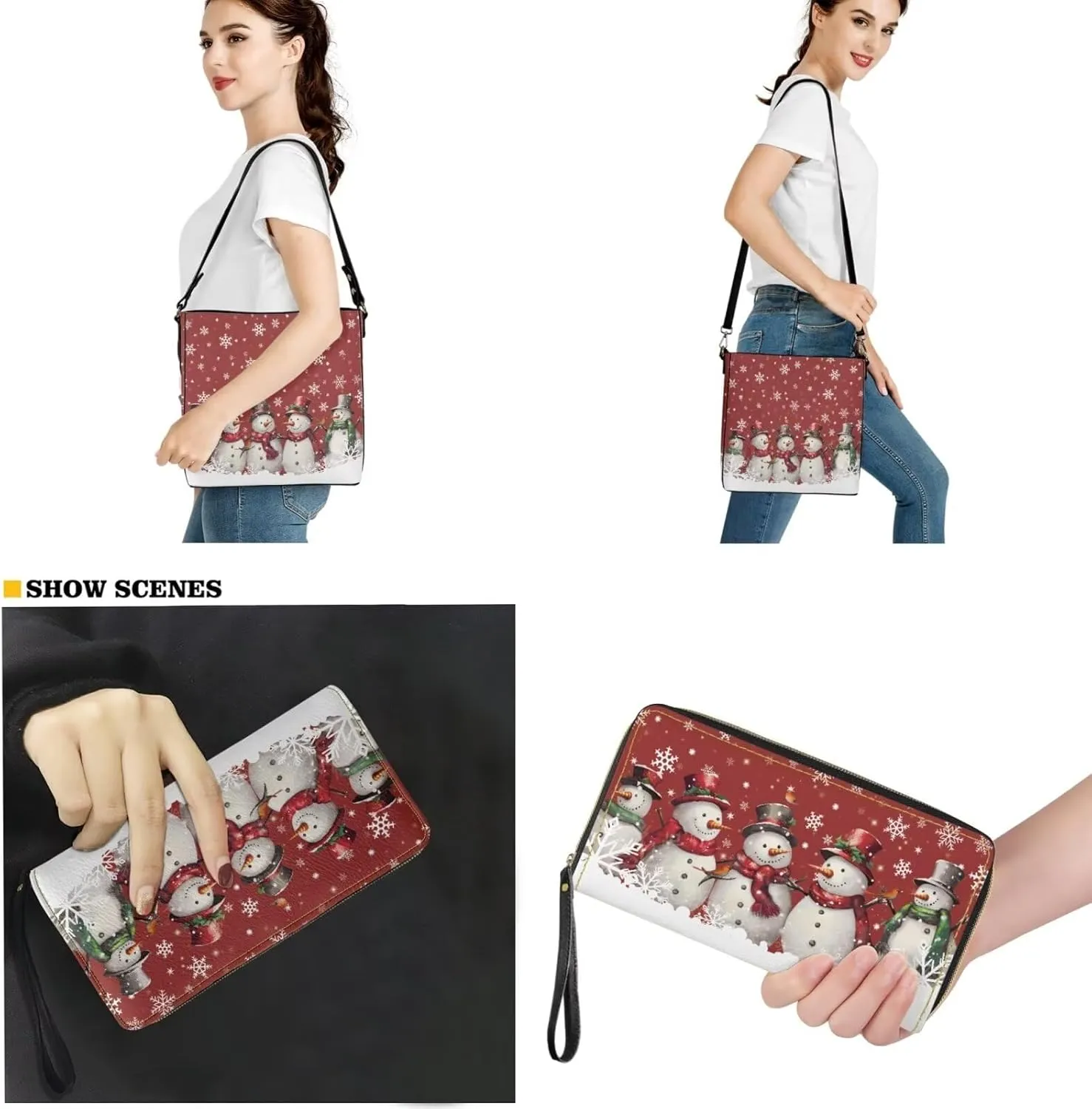 FOR U DESIGNS Bucket Bags for Women Christmas Purses and Handbags 2 Pack Large Tote Bag for Work Office