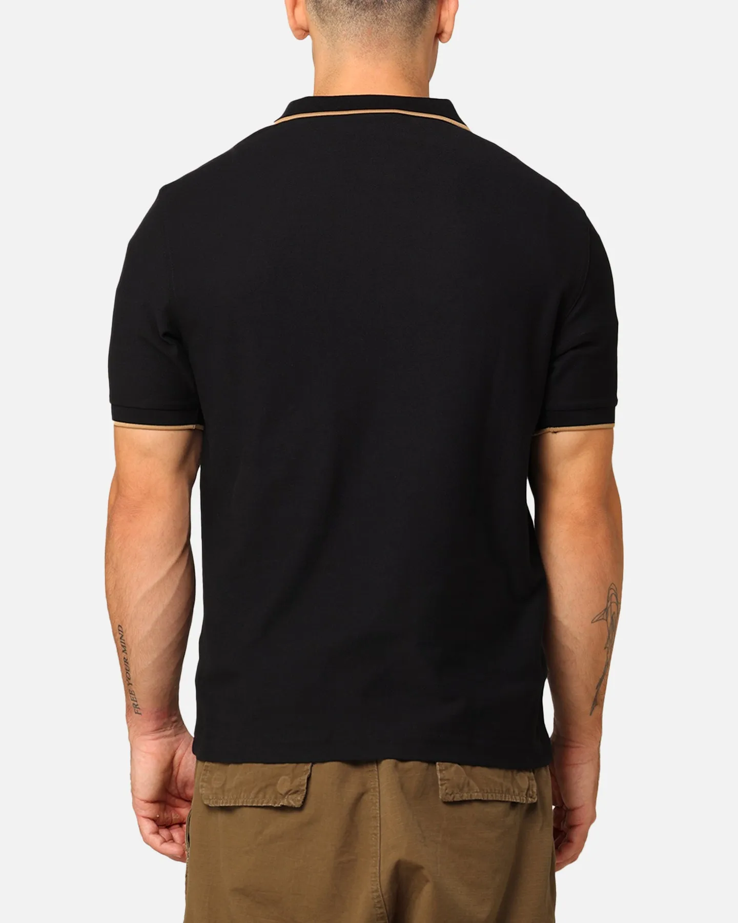 Fred Perry Crepe Pique Zip Neck Polo Shirt Black