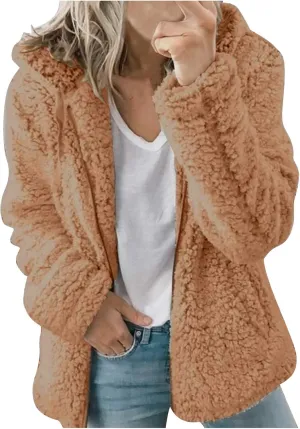 Fur Jackets for Women Sherpa Lined Warm Full Zip Winter Jackets Casual Open Front Cardigan Jacket Plus Size Plush Coats