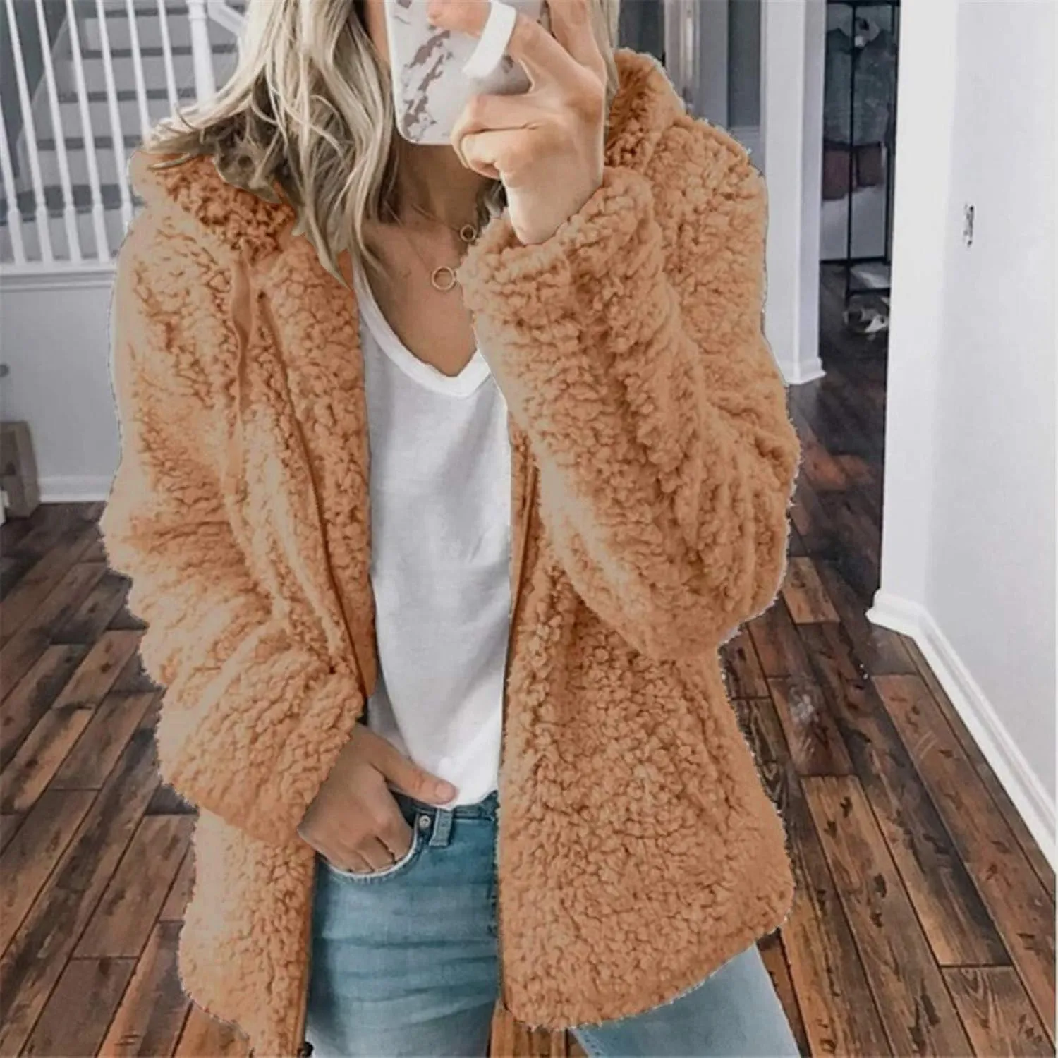 Fur Jackets for Women Sherpa Lined Warm Full Zip Winter Jackets Casual Open Front Cardigan Jacket Plus Size Plush Coats