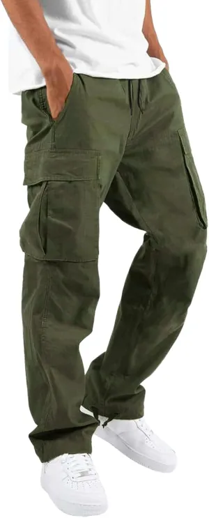 FZVYD 2023 Men Cargo Pants Drawstring Casual Elastic Drawstring Cargo Pants Lightweight Relaxed Fit Cotton Workout Sweatpants