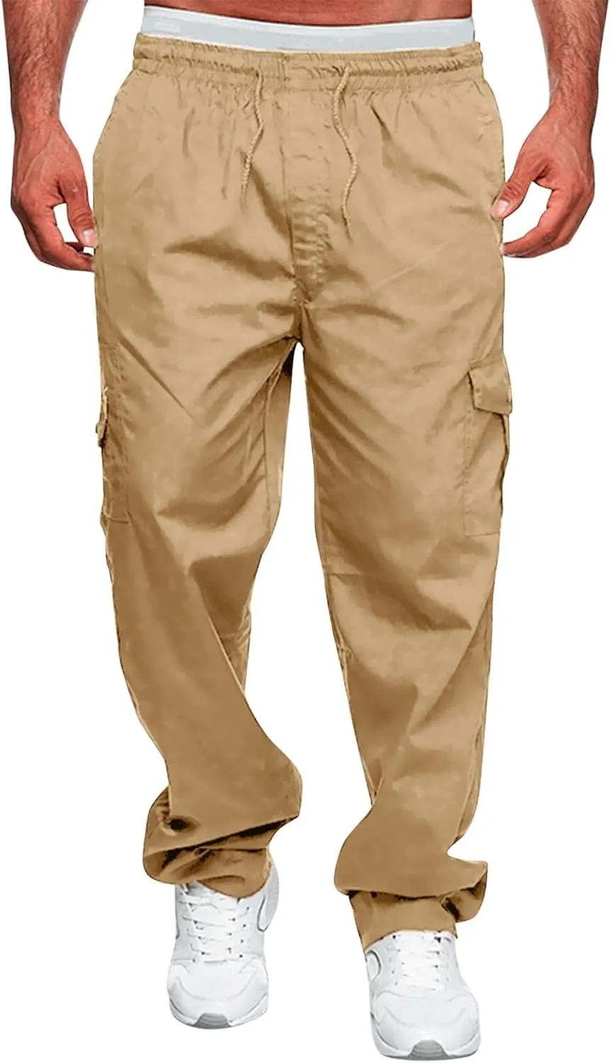 FZVYD Men's Cropped Pants Joggers Cargo Pants Fashion Casual Sweatpants Work Pants Drawstring Loose Trousers with Pockets