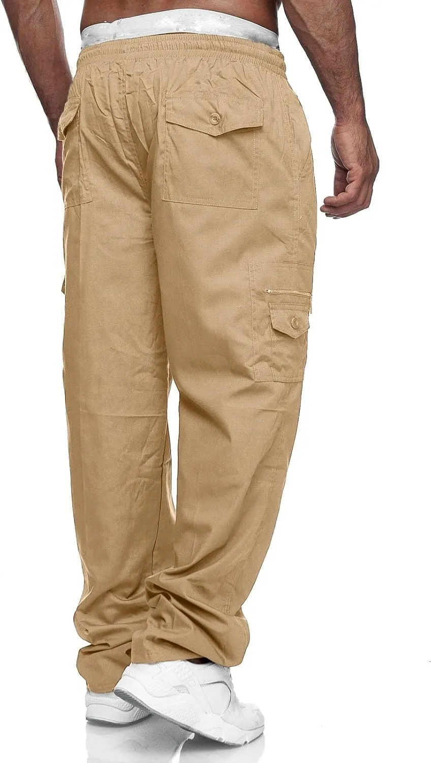 FZVYD Men's Cropped Pants Joggers Cargo Pants Fashion Casual Sweatpants Work Pants Drawstring Loose Trousers with Pockets