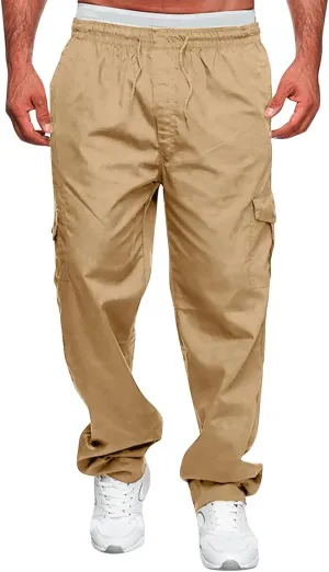 FZVYD Men's Cropped Pants Joggers Cargo Pants Fashion Casual Sweatpants Work Pants Drawstring Loose Trousers with Pockets