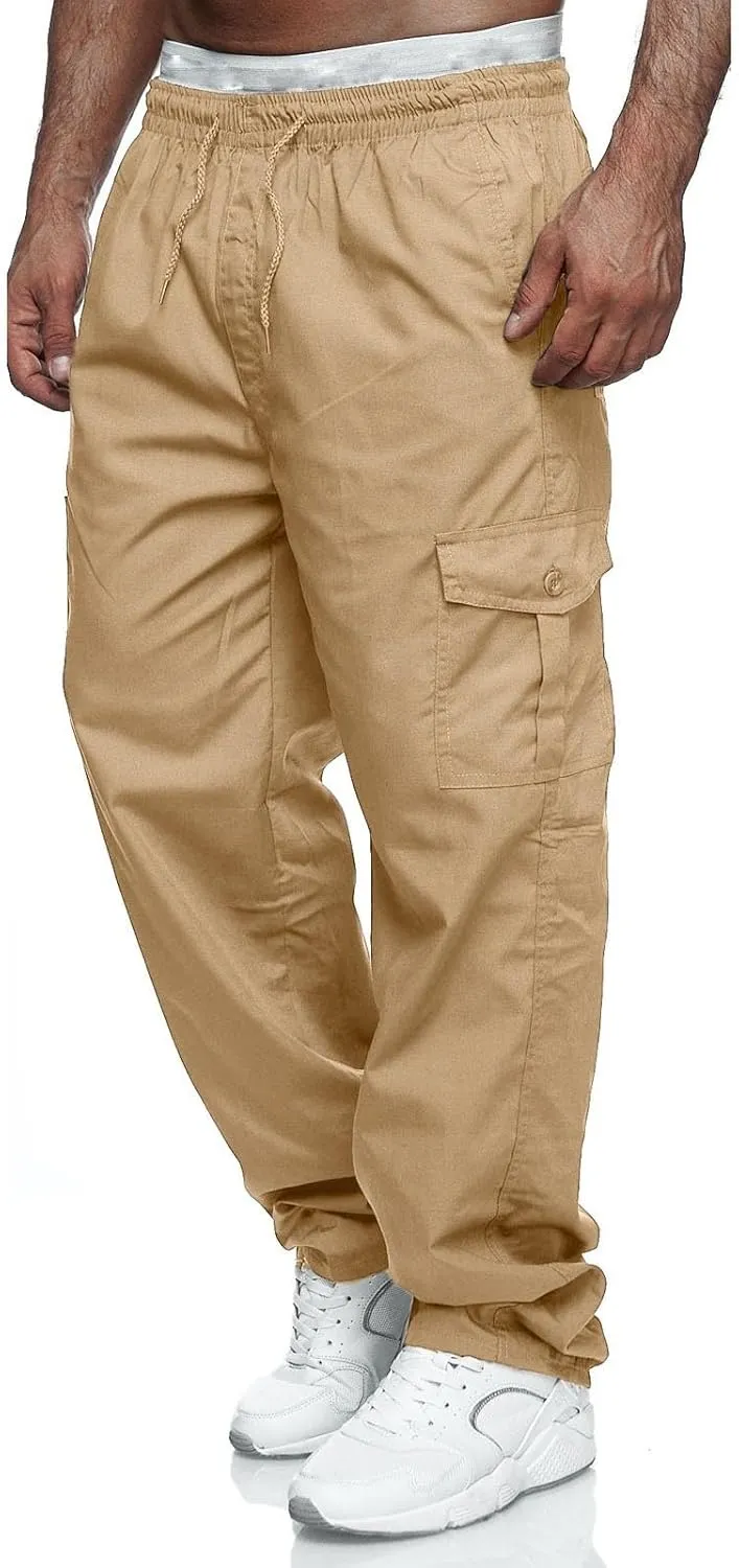 FZVYD Men's Cropped Pants Joggers Cargo Pants Fashion Casual Sweatpants Work Pants Drawstring Loose Trousers with Pockets