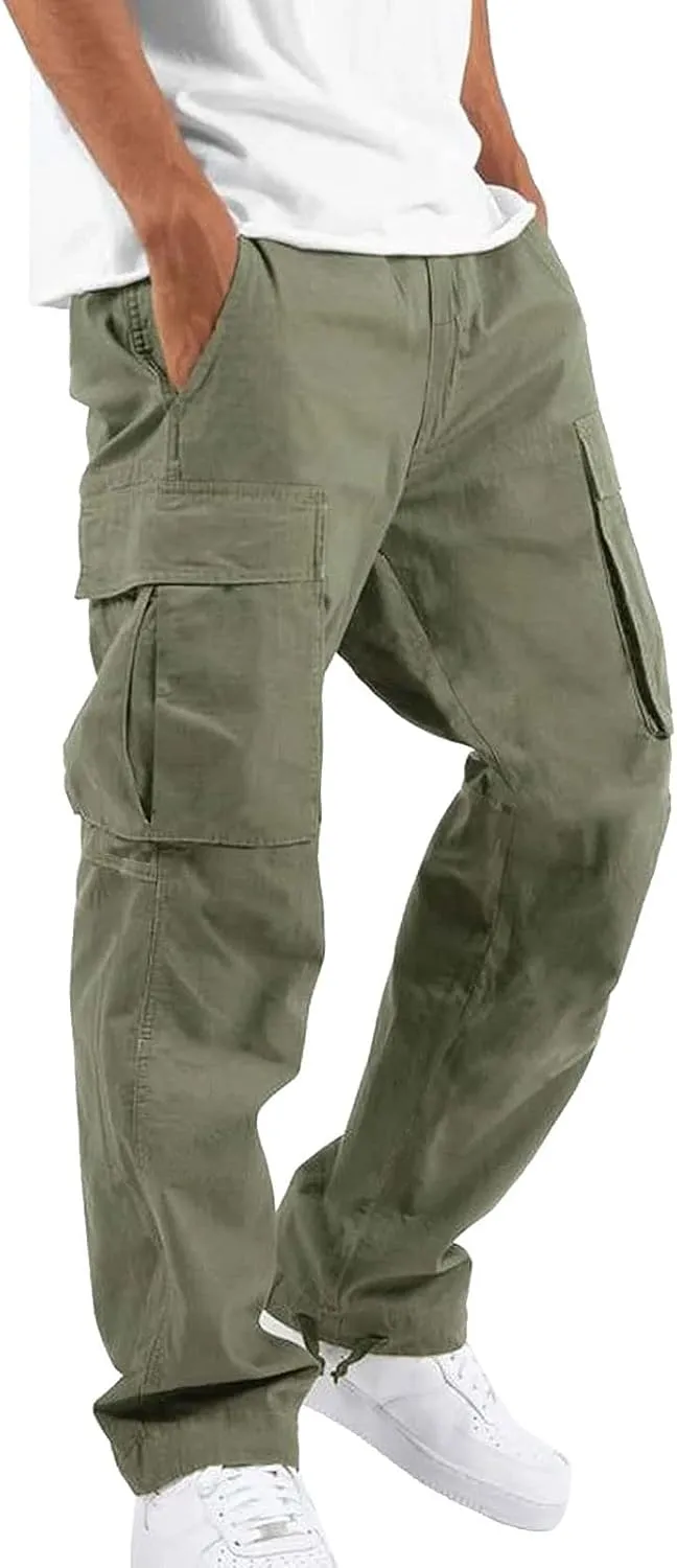 FZVYD Men's Slim Fit Pants Mens Joggers Cargo Pants Fashion Casual Sweatpants Work Pants Drawstring Loose Trousers Pockets