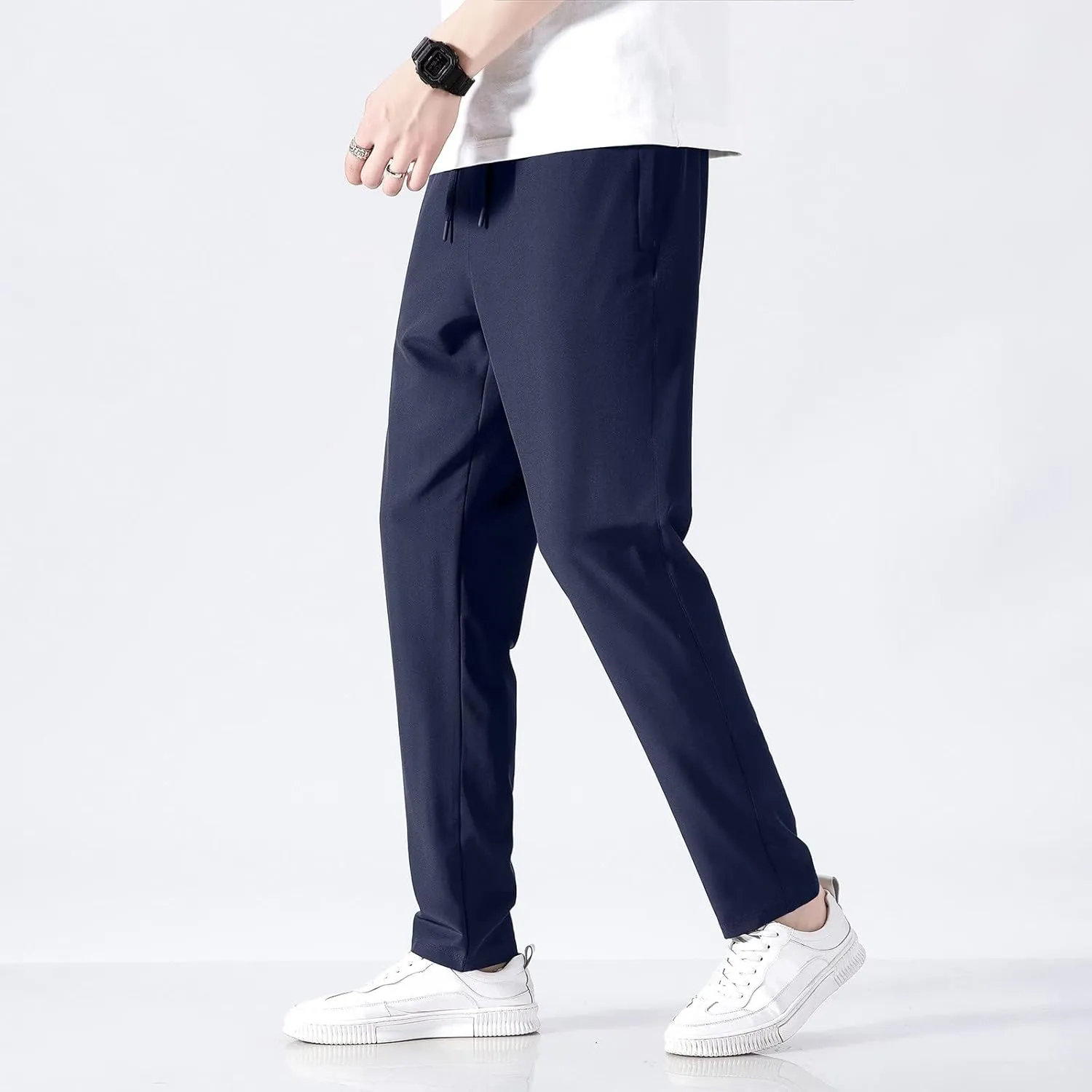 FZVYD Navy Blue Dress Pants Mens Joggers Cargo Pants Fashion Casual Sweatpants Work Pants Drawstring Loose Trousers Pockets