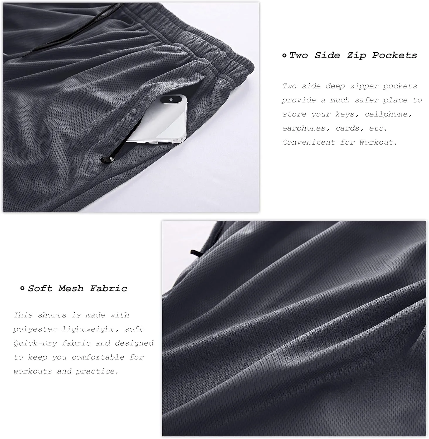G Gradual Men's Workout Running Shorts Quick Dry Lightweight Gym Shorts with Zip Pockets