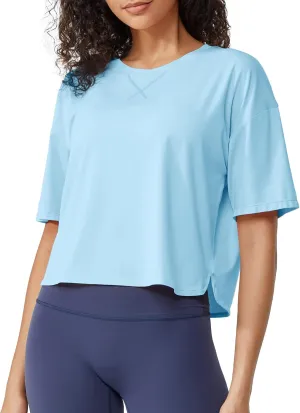 G4Free Short Sleeve Crop Workout Tops for Women Loose Fit Cotton Basic T-Shirts