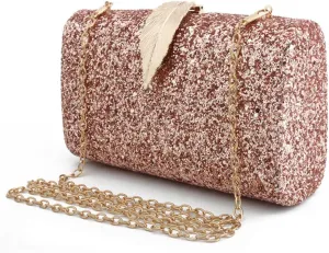 GALPADA Glamorous Leaf Buckle Clutch Sequin-decorated Pink Evening Bag Accessory for Wedding Banquets