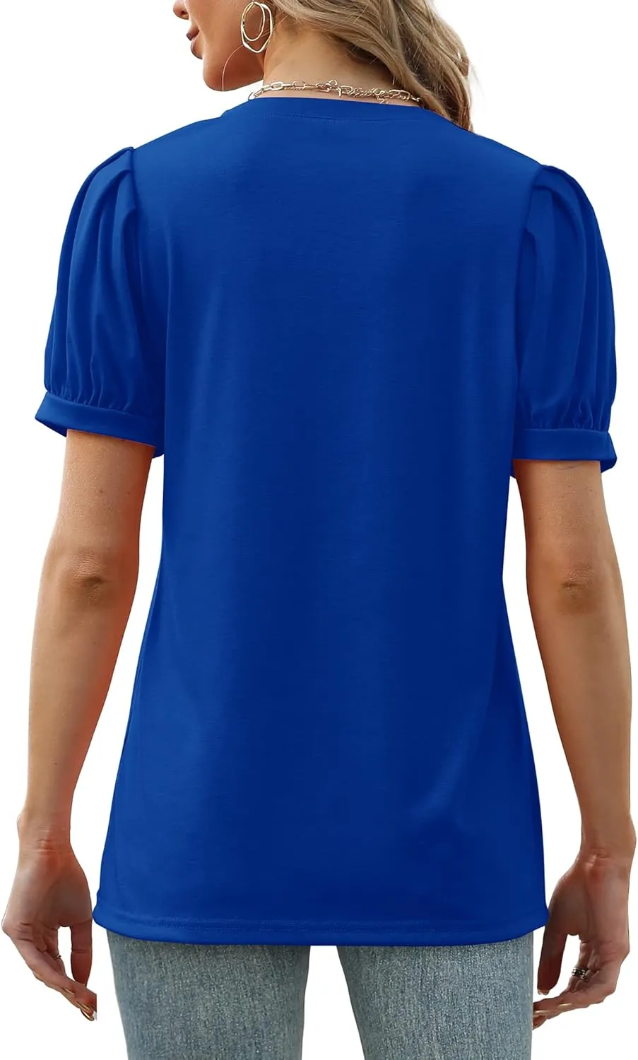 Geifa Womens Summer Tops Puff Short Sleeve V Neck T Shirts Loose Casual Tshirts
