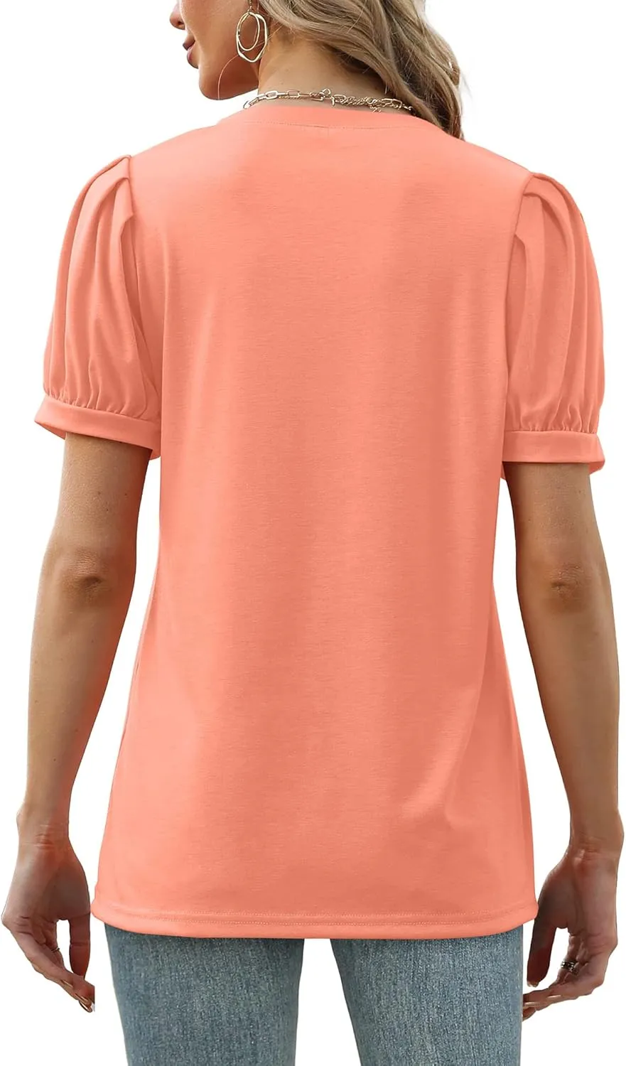 Geifa Womens Summer Tops Puff Short Sleeve V Neck T Shirts Loose Casual Tshirts