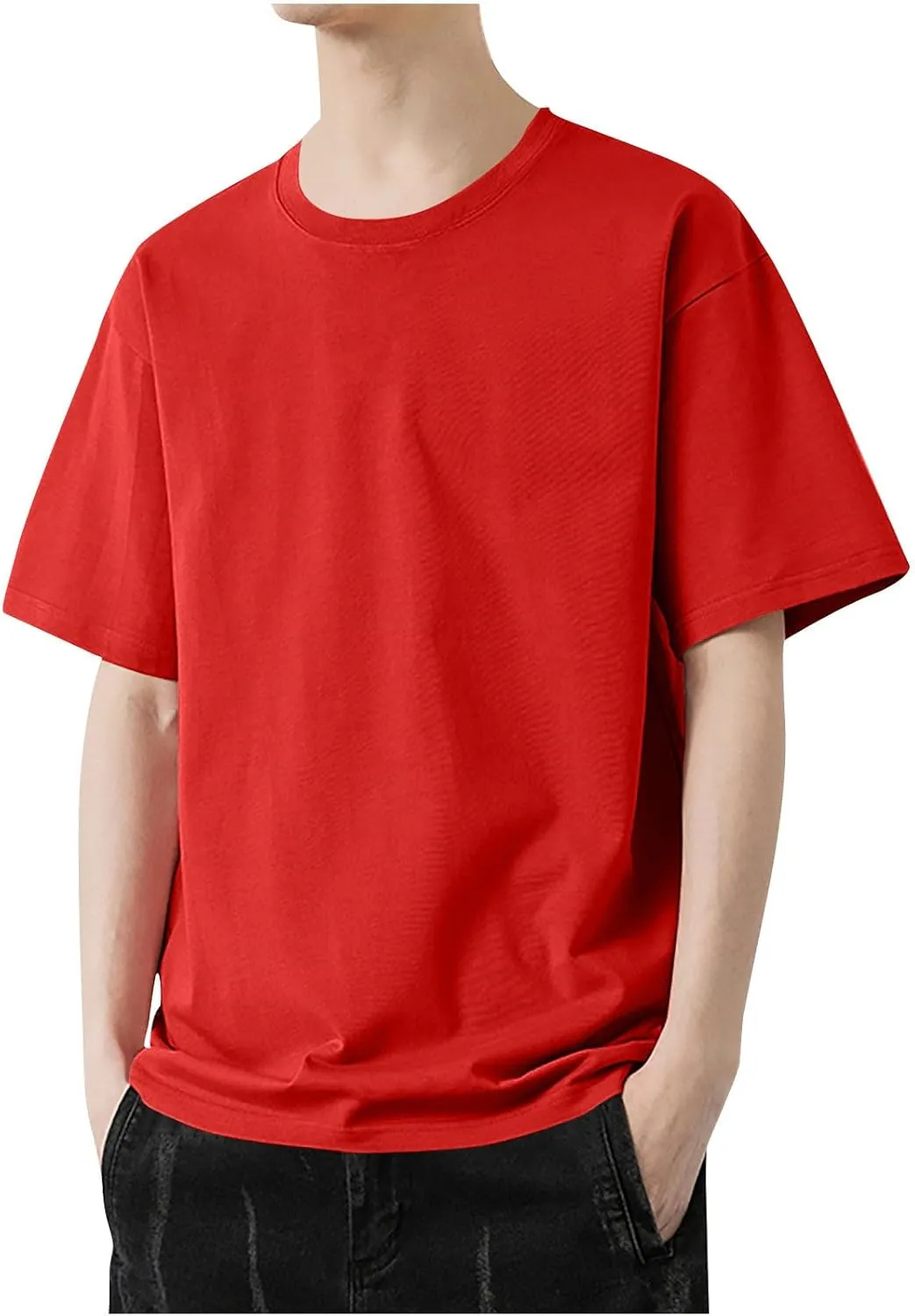 Generic Men's Oversized Shirts Casual Plus Size Short Sleeves Crew Neck Tees Tops Summer Fashion Solid Sports T-Shirts