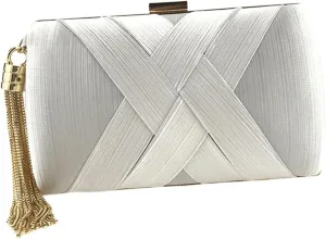 Glamorous Dinner Bag Large Metallic Silver Evening Bag Tassel Ideal for Wedding Party and Prom
